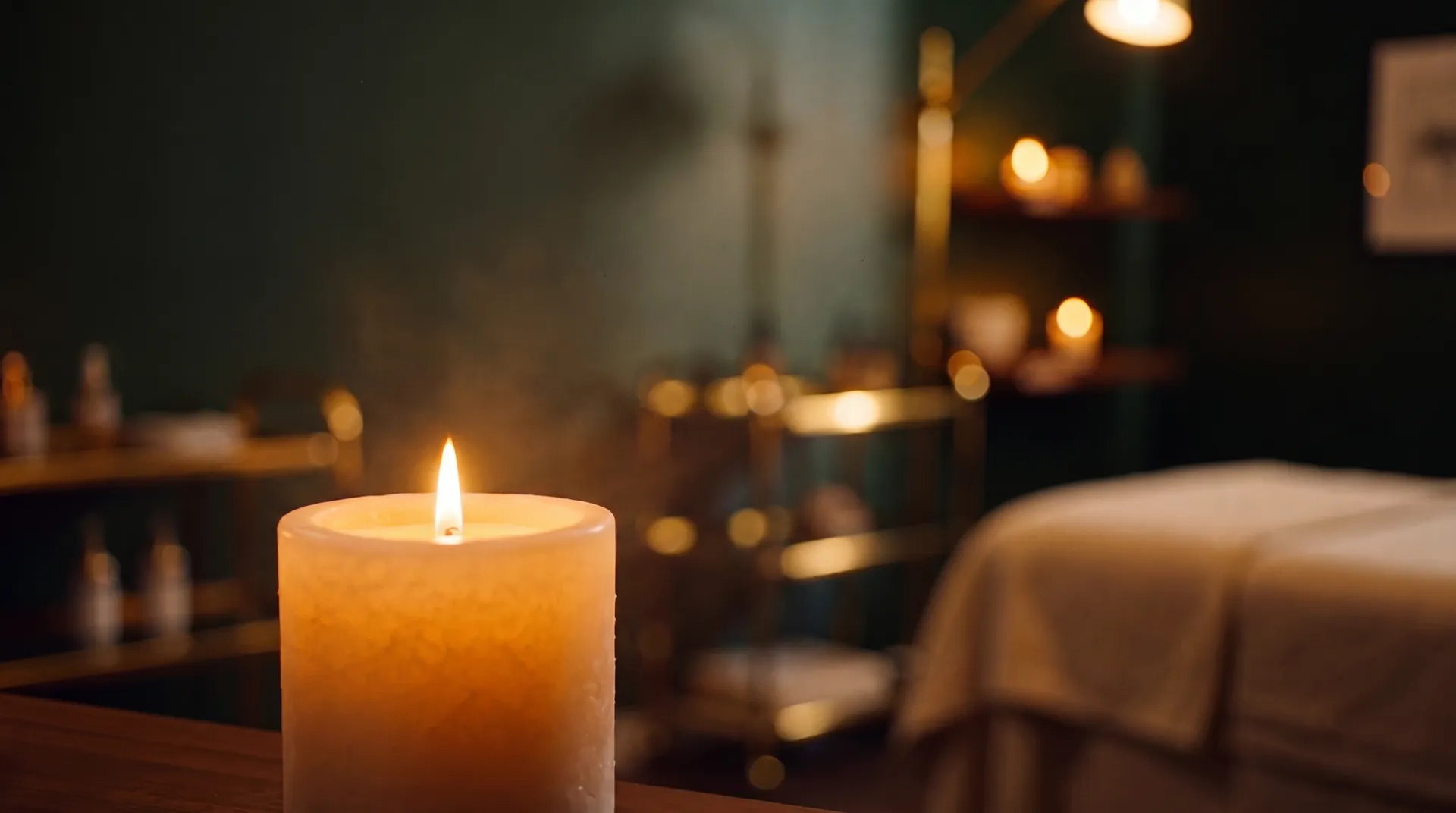 Candlelit treatment room at Altru Radiance in Murray, Utah